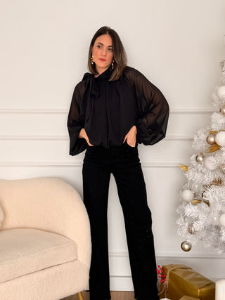 Blusa gasa negra | Flor