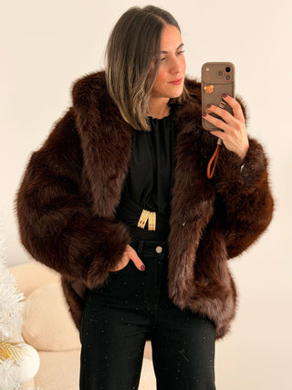 Abrigo pelo sintético marrón | Lessi