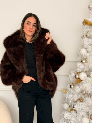 Abrigo pelo sintético marrón | Lessi