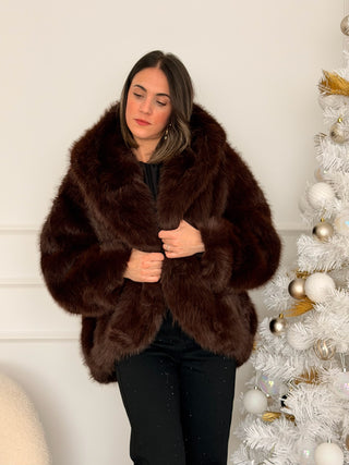 Abrigo pelo sintético marrón | Lessi