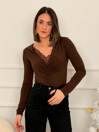 Body detalle encaje marron | Cintia