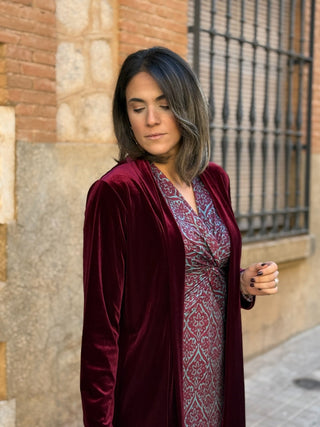 Abrigo fiesta terciopelo burdeos | Dinamarca - Alalá Moda Mujer