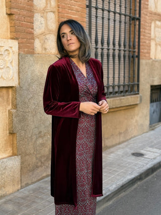 Abrigo fiesta terciopelo burdeos | Dinamarca - Alalá Moda Mujer