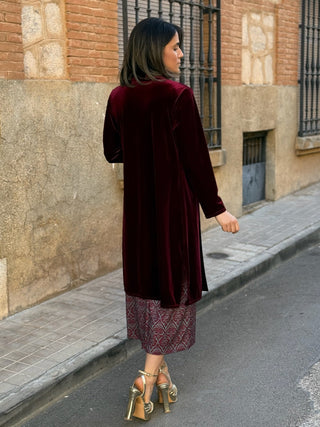 Abrigo fiesta terciopelo burdeos | Dinamarca - Alalá Moda Mujer