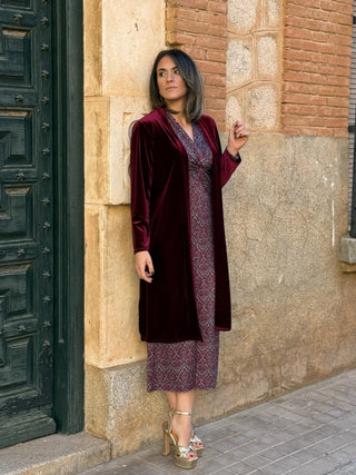 Abrigo fiesta terciopelo burdeos | Dinamarca - Alalá Moda Mujer