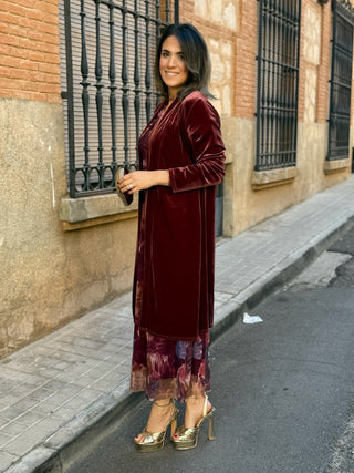 Abrigo fiesta terciopelo castaño | Dinamarca - Alalá Moda Mujer