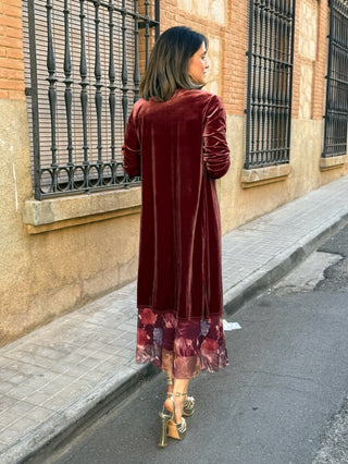 Abrigo fiesta terciopelo castaño | Dinamarca - Alalá Moda Mujer