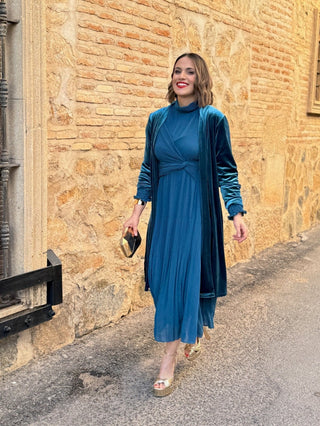 Abrigo fiesta tercipelo azul turquesa | Dinamarca - Alalá Moda Mujer