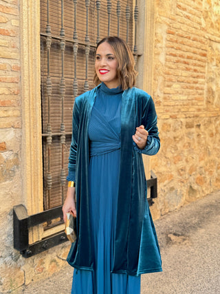 Abrigo fiesta tercipelo azul turquesa | Dinamarca - Alalá Moda Mujer