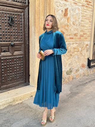 Abrigo fiesta tercipelo azul turquesa | Dinamarca - Alalá Moda Mujer