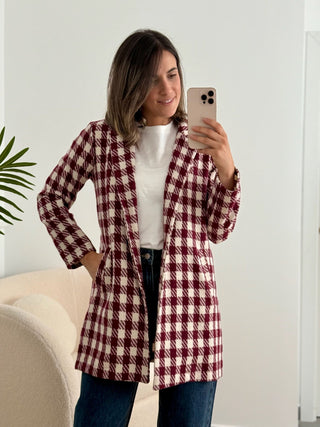 Abrigo pata de gallo burdeos | Muli - Alalá Moda Mujer