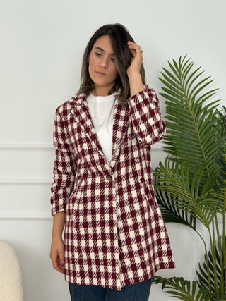 Abrigo pata de gallo burdeos | Muli - Alalá Moda Mujer