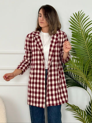 Abrigo pata de gallo burdeos | Muli - Alalá Moda Mujer