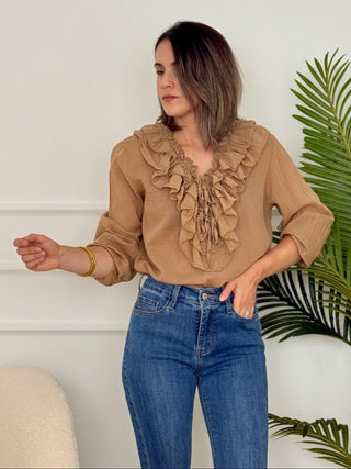 Blusa fluida Camel | India - Alalá Moda Mujer
