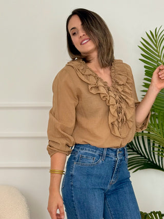 Blusa fluida Camel | India - Alalá Moda Mujer
