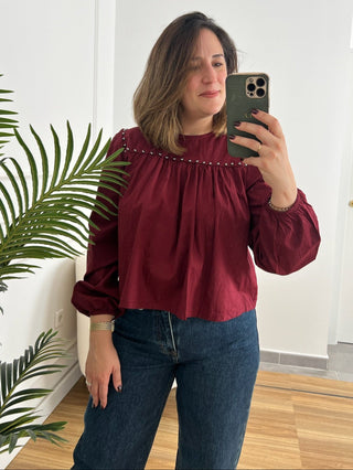 Blusa tachuelas burdeos | Mery - Alalá Moda Mujer