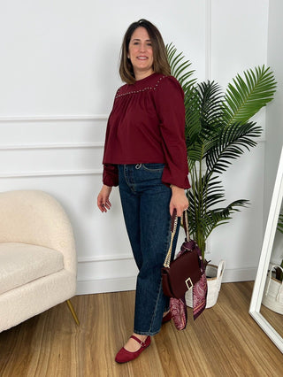 Blusa tachuelas burdeos | Mery - Alalá Moda Mujer