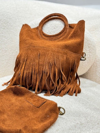 Bolso flecos camel| Claude - Alalá Moda Mujer