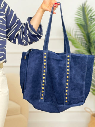 Bolso shopper serraje y tachuelas azul marino - Alalá Moda Mujer