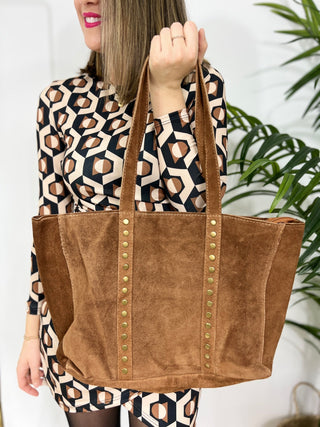 Bolso shopper serraje y tachuelas - Alalá Moda Mujer