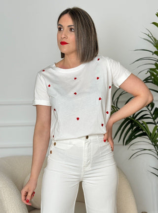 Camiseta bordados | Corazones - Alalá Moda Mujer