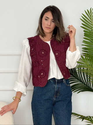 Chaleco bordado floral burdeos | Vilma - Alalá Moda Mujer