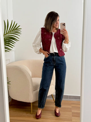 Chaleco bordado floral burdeos | Vilma - Alalá Moda Mujer
