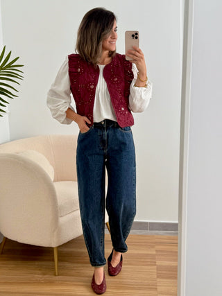 Chaleco bordado floral burdeos | Vilma - Alalá Moda Mujer