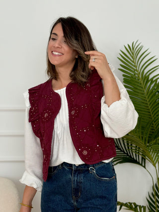 Chaleco bordado floral burdeos | Vilma - Alalá Moda Mujer