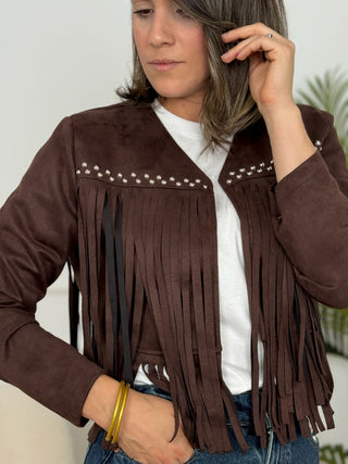 Chaqueta ante flecos Marrón I Mika - Alalá Moda Mujer