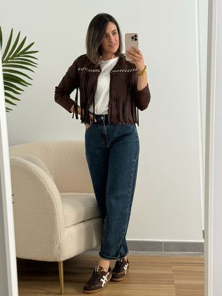 Chaqueta ante flecos Marrón I Mika - Alalá Moda Mujer