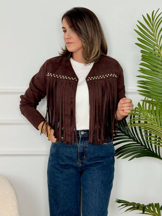 Chaqueta ante flecos Marrón I Mika - Alalá Moda Mujer