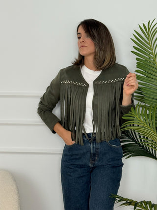 Chaqueta ante flecos Verde I Mika - Alalá Moda Mujer