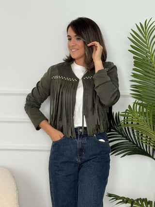 Chaqueta ante flecos Verde I Mika - Alalá Moda Mujer