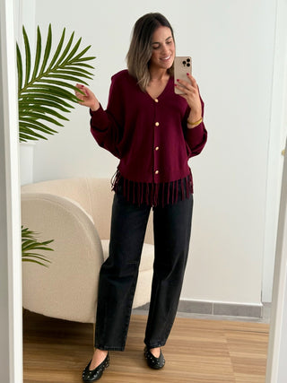 Chaqueta burdeos con flecos mujer | Michela - Alalá Moda Mujer