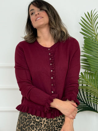Chaqueta punto volantes burdeos | Chiara - Alalá Moda Mujer