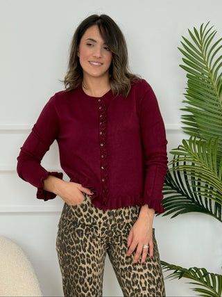 Chaqueta punto volantes burdeos | Chiara - Alalá Moda Mujer