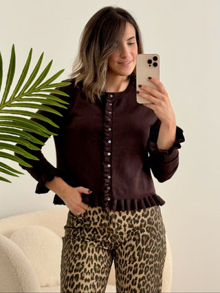 Chaqueta punto volantes marrón | Chiara - Alalá Moda Mujer