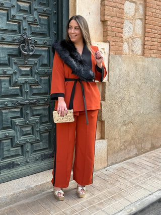 Conjunto Chaqueta y pantalón teja| Tilo - Alalá Moda Mujer