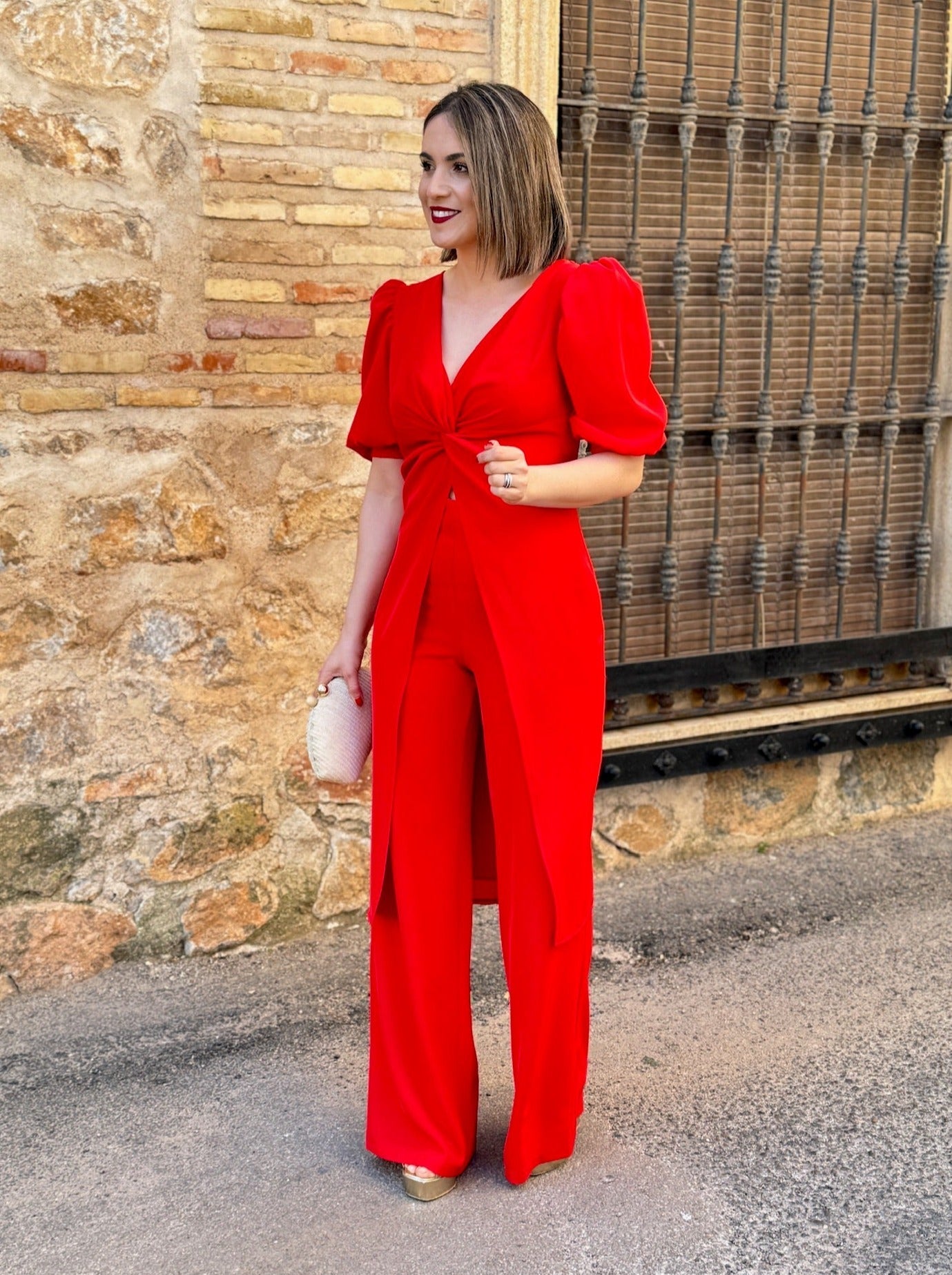 Rojo Traje Pantalon Ceremonia Mujer Conjunto Pantalon Rojo