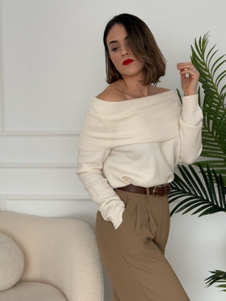 Jersey cuello bardot beige | Sevilla - Alalá Moda Mujer