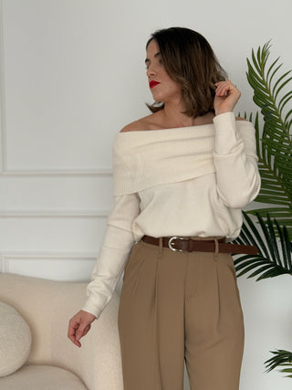 Jersey cuello bardot beige | Sevilla - Alalá Moda Mujer