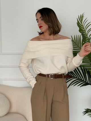 Jersey cuello bardot beige | Sevilla - Alalá Moda Mujer