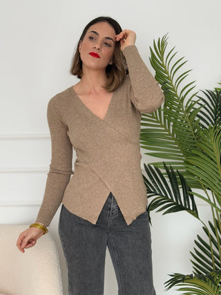 Jersey cuello pico beis | Sintra - Alalá Moda Mujer