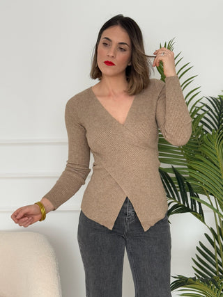 Jersey cuello pico beis | Sintra - Alalá Moda Mujer