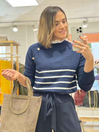 Jersey detalle cuello azul | Laponia - Alalá Moda Mujer