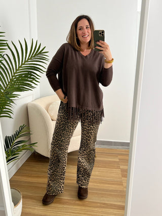 Jersey marrón con flecos | Chiara - Alalá Moda Mujer