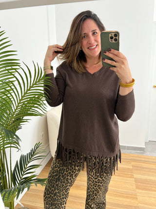 Jersey marrón con flecos | Chiara - Alalá Moda Mujer