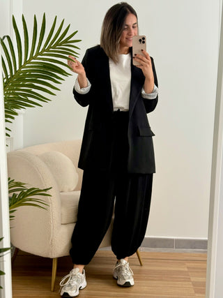 Pantalón bombacho puño negro| Olivia - Alalá Moda Mujer