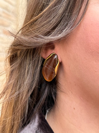 Pendientes nácar marrón | Gigi - Alalá Moda Mujer